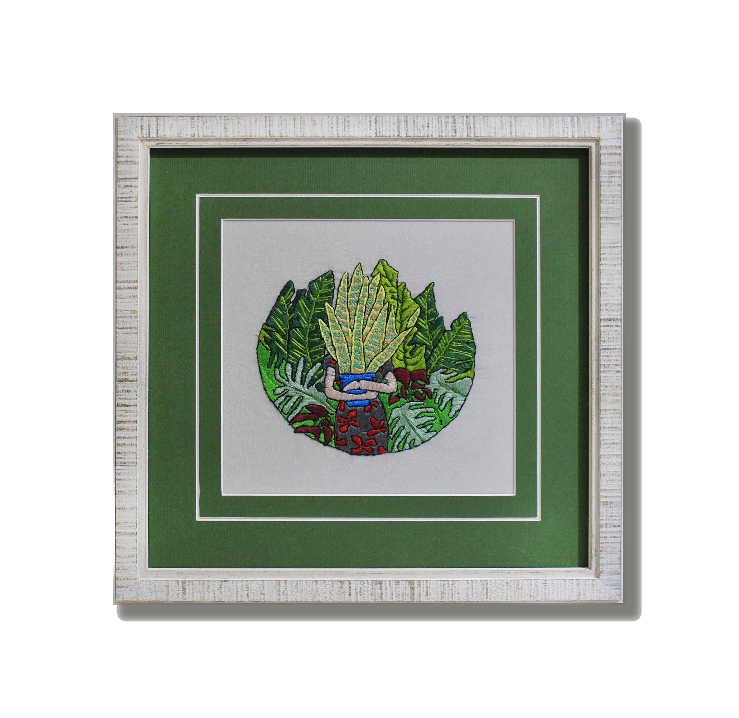 Plant Cross-Stitch Framing Green Matboard Border White Rustic Frame