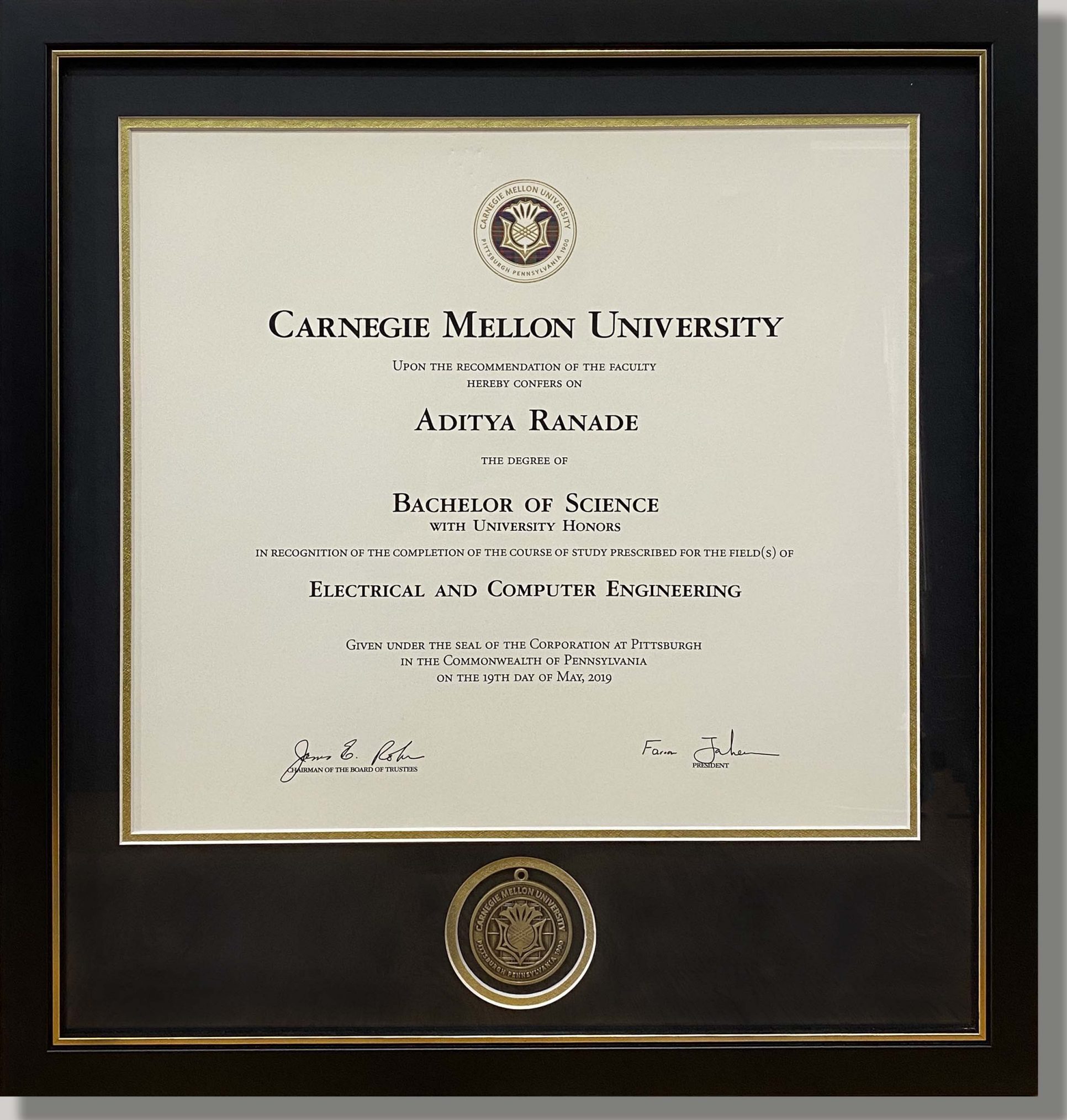 Original Certificate Matboard Border Black Gold Frame